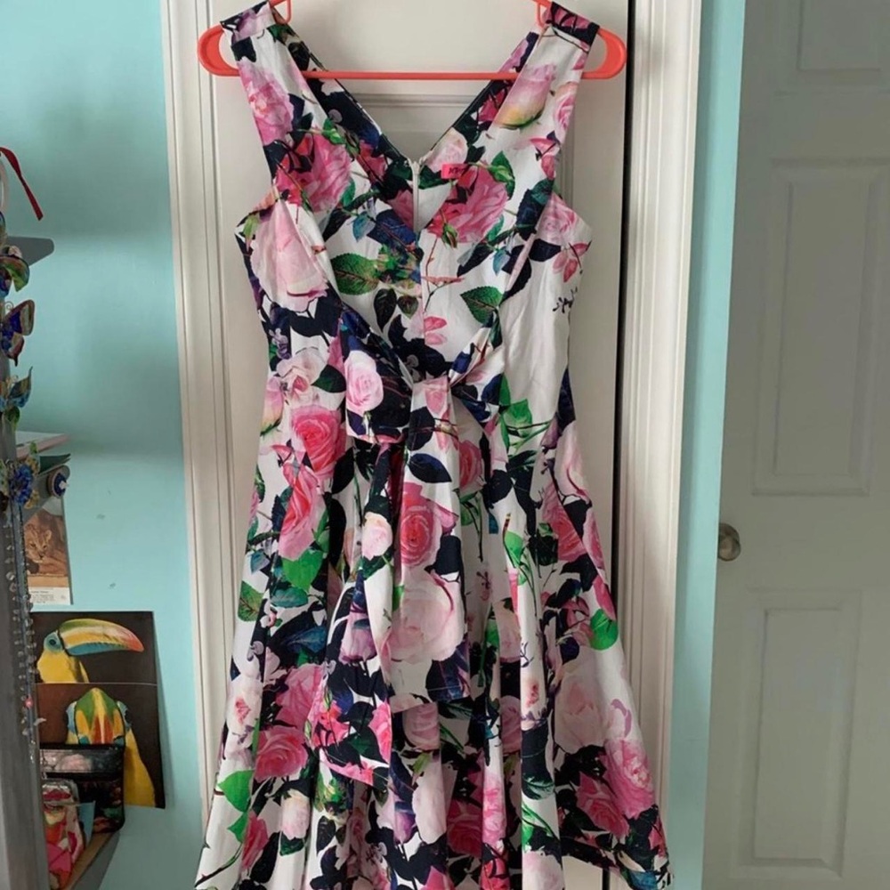 Betsy Johnson Floral Maxi Dress with Pink and Green Accents